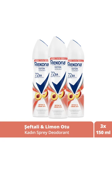 Rexona Şeftali ve Limon Otu Kadın Sprey Deodorant 150ml x3