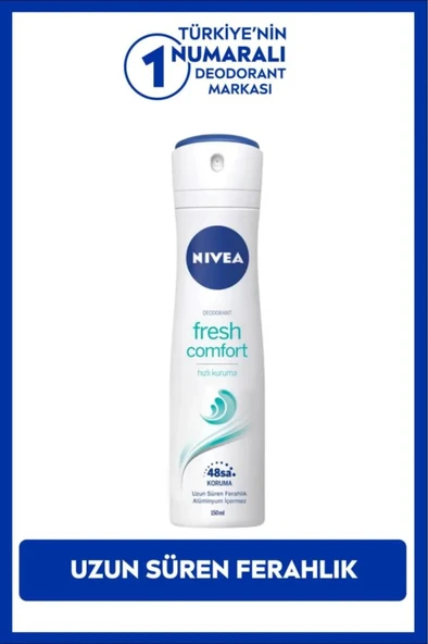 NIVEA Kadın Sprey Deodorant Fresh Comfort 150ml, Ter Kokusuna Karşı 48 Saat Koruma, Gün Boyu Ferahlık - Resim 2