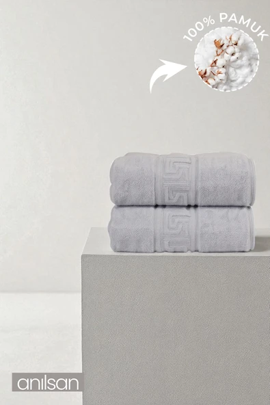 2'li Gri Greek El Havlusu - 50x90 Cm, 225 Gr, %100 Pamuk, Spa Ve Otel Havlusu, Günlük Kullanıma Uygun ürün görseli 1