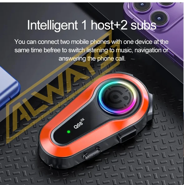 2 ADET Q08 2X 1000m Telsiz Mesafeli Özellikli 2 Kişi Bağlantılı Bluetooth Kask Kulaklık Ekranlı Fenerli Mü - 5