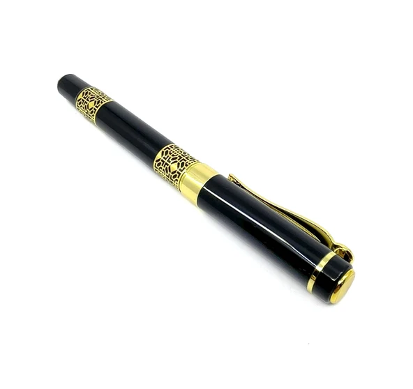 Premium Metal Roller Tükenmez Kalem Retro Desen - Gold/Black - 3