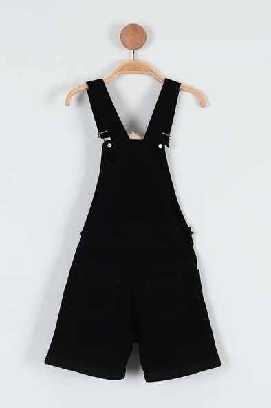 Ayıcıklı Kot Şort Slopet Açık Siyah Unisex Tulum - 12