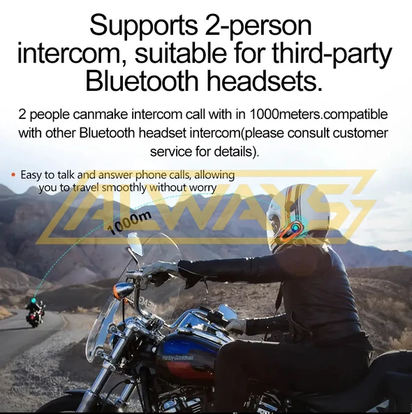 2 ADET Q08 2X 1000m Telsiz Mesafeli Özellikli 2 Kişi Bağlantılı Bluetooth Kask Kulaklık Ekranlı Fenerli Mü - 4