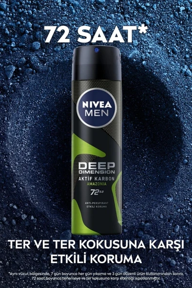 NIVEA MEN Erkek Sprey Deodorant Deep Dimension Amazonia 150ml, 72 Saat Anti-perspirant Ter Koruması - Resim 2