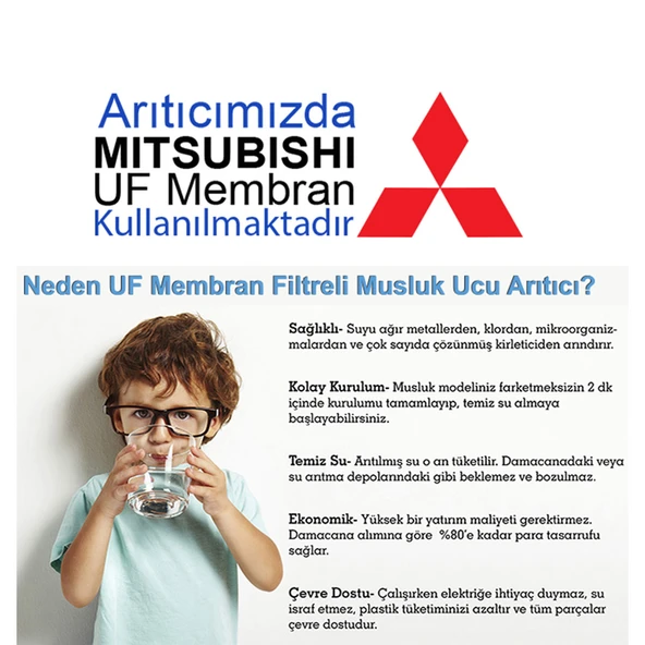 Greentech Water UF Membran Filtreli Musluk Ucu Arıtıcı / 3 Adet UF Membran Filtreli Kartuş / GW-D01P2 - 6