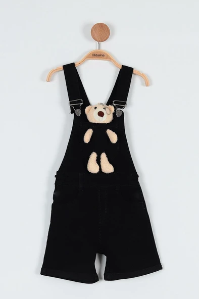 Ayıcıklı Kot Şort Slopet Açık Siyah Unisex Tulum - 4