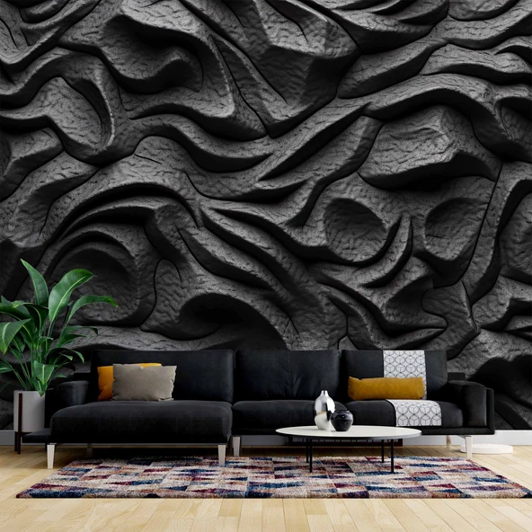 3 Boyutlu Siyah Kabartmalı Duvar Kağıdı Baskı ürün görseli