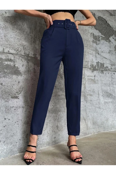 Kadın Dar Paça Klasik Kemerli Yüksek Bel Kumaş Pantolon -k3851 - 7