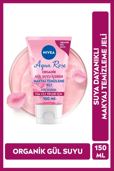NIVEA Aqua Rose Organik Gül Suyu Içeren Makyaj Temizleme Jeli 150ml, Suya Dayanıklı Makyajı Çıkarır ürün görseli