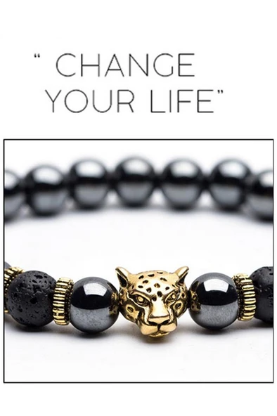 Doğal 2 Lava/Amatit Taş 4 Ayraçlı Gümüş Lepoar Elastik Silikon Bileklik - 2