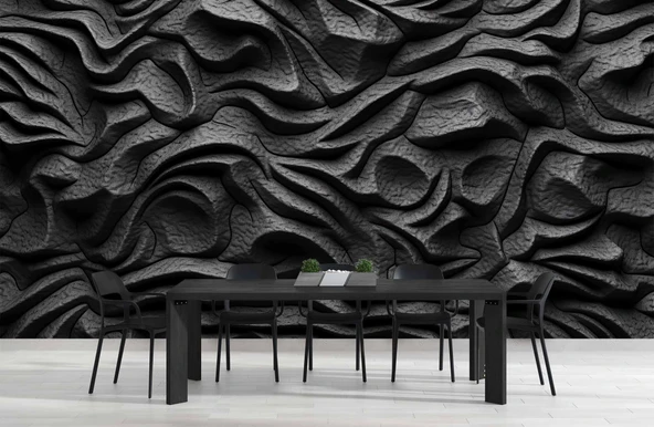 3 Boyutlu Siyah Kabartmalı Duvar Kağıdı Baskı - Resim 5