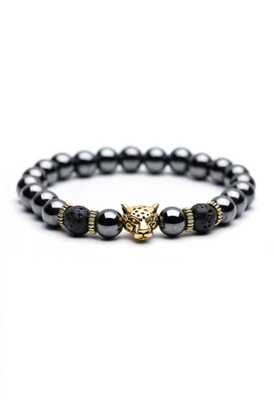 Doğal 2 Lava/Amatit Taş 4 Ayraçlı Gümüş Lepoar Elastik Silikon Bileklik - 3