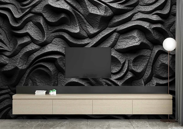 3 Boyutlu Siyah Kabartmalı Duvar Kağıdı Baskı - Resim 3