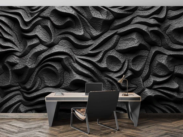 3 Boyutlu Siyah Kabartmalı Duvar Kağıdı Baskı - Resim 4