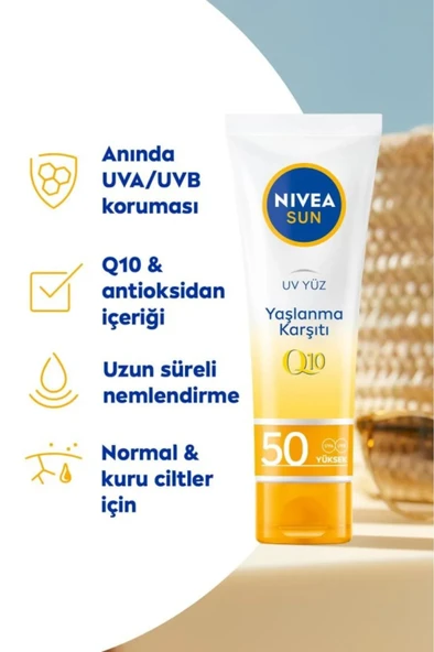 NIVEA Sun Yaşlanma Karşıtı Yüz Kremi 50ml, Spf50, Yüksek Güneş Koruyucu, Kırışıklık Görünümü Engelleyici - 2
