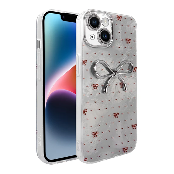 Apple iPhone 13 Kılıf Kamera Korumalı Fiyonk Kalp Figürlü Ponti Kapak - 11