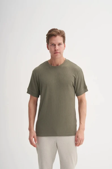 Cazador Bisiklet Yaka Regular Fit Örme Desenli Tişört ürün görseli 1