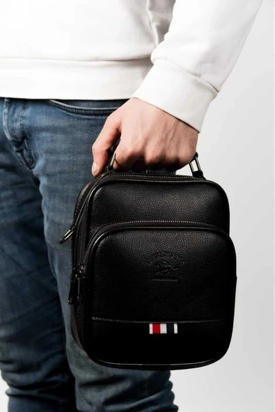 Erkek Siyah Suni Deri Çanta Şık Günlük El Ve Omuz Çantası Tarz  Seyahat Çantası - 5