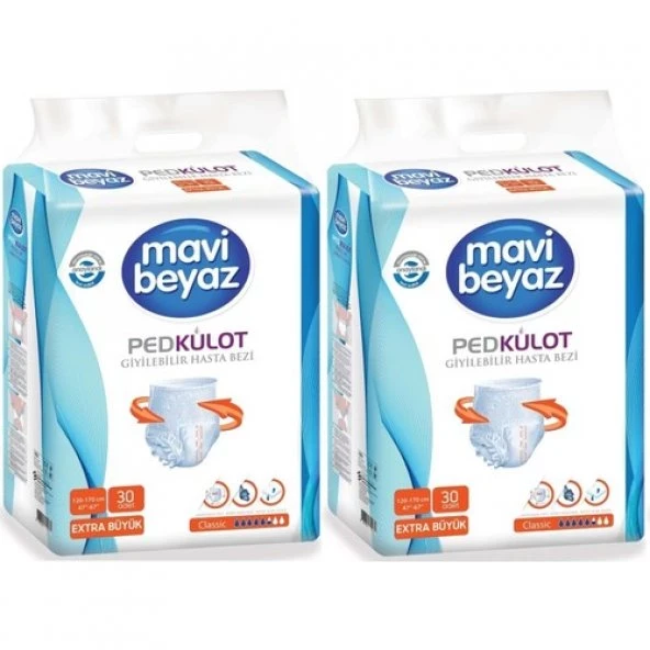 Mavi Beyaz Ped Külot Emici Ekstra Büyük Boy Xlarge 30lu 2 paket / 60 adet