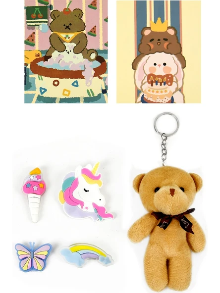 Waddell Kawaii Kore Tarzı Aksesuarlı İlkokul Sırt ve Beslenme Çantası Siyah 25001 - Resim 8