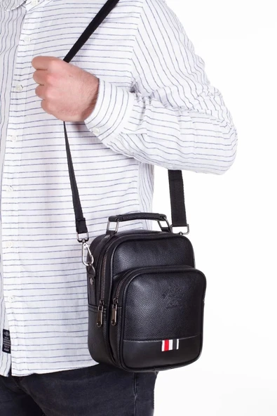 Erkek Siyah Suni Deri Çanta Şık Günlük El Ve Omuz Çantası Tarz  Seyahat Çantası