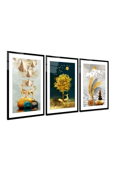 Gold Geyikler Triple Miyrem-Cam Tablo - 2