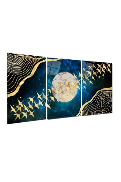 Gold Kuşlar Triple Miyrem-Cam Tablo - 2