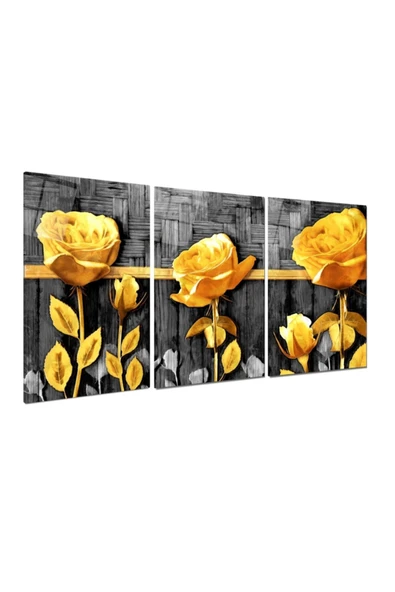 Sarı Güller Triple Miyrem-Cam Tablo - 2