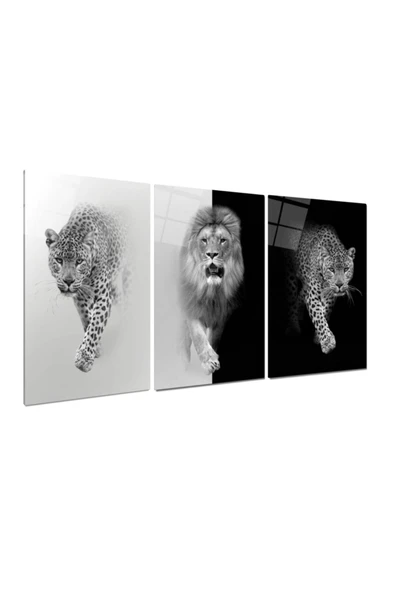 Leopar Ve Aslan Triple Miyrem-Cam Tablo - 2