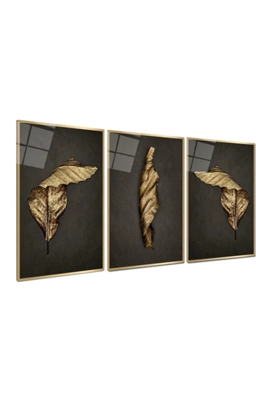 Gold Yapraklar Triple Miyrem-Cam Tablo - 2