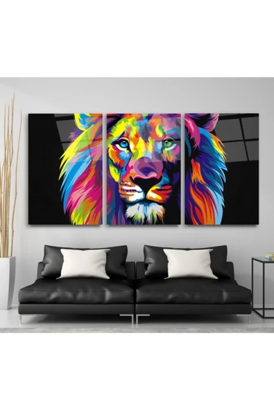 Renkli Aslan Triple Miyrem-Cam Tablo