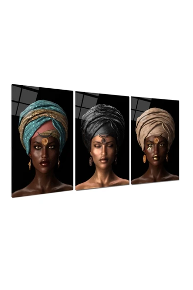 Afrikalı Kadın Triple Miyrem-Cam Tablo - 2