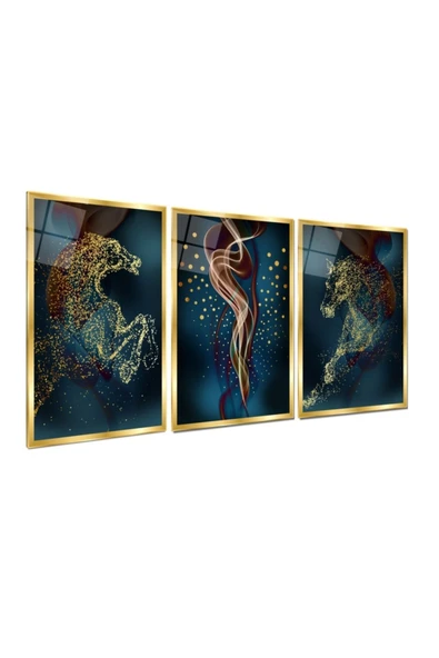 Şahlanan Atlar Triple Miyrem-Cam Tablo - 2