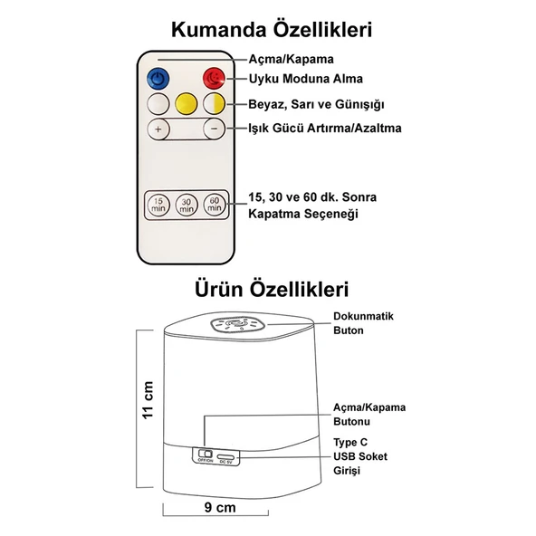 Greentech Masaüstü Şarjlı LED Aydınlatma - Gece Lambası / GT-CL09 - 5