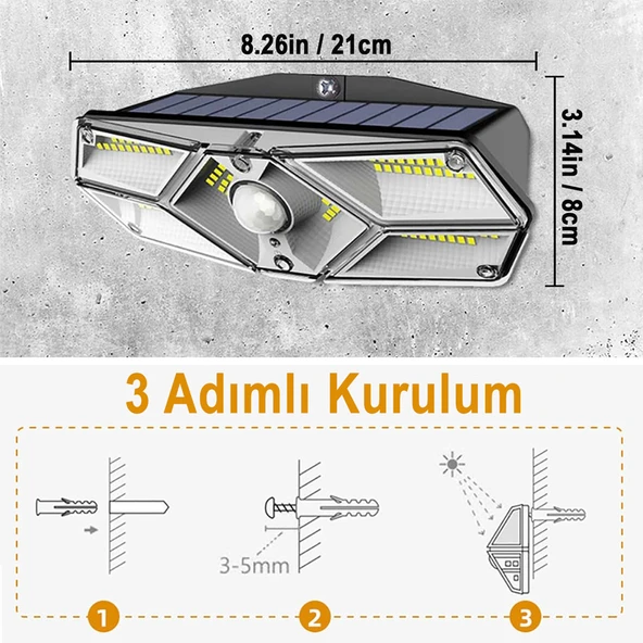 Greentech Güneş Enerjili Hareket Sensörlü, 6 Taraflı 104 Led Aydınlatma / GT-SL13-2 Adet - 6
