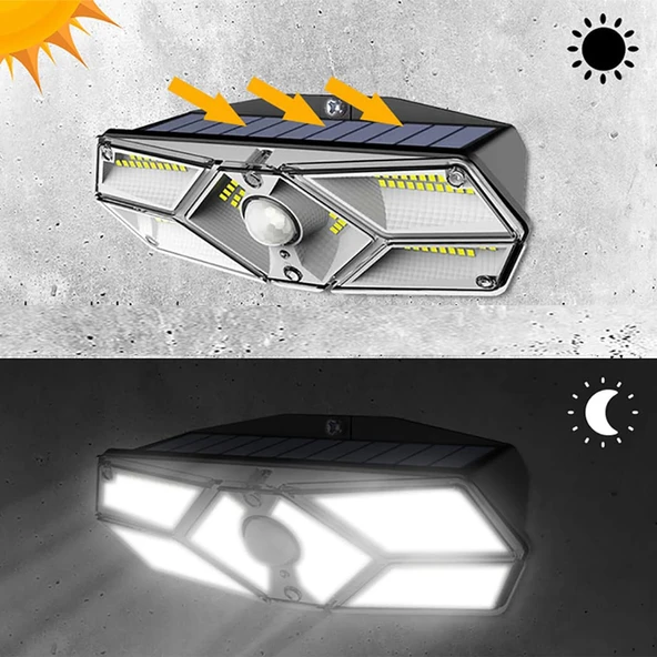 Greentech Güneş Enerjili Hareket Sensörlü, 6 Taraflı 104 Led Aydınlatma / GT-SL13-2 Adet - 12