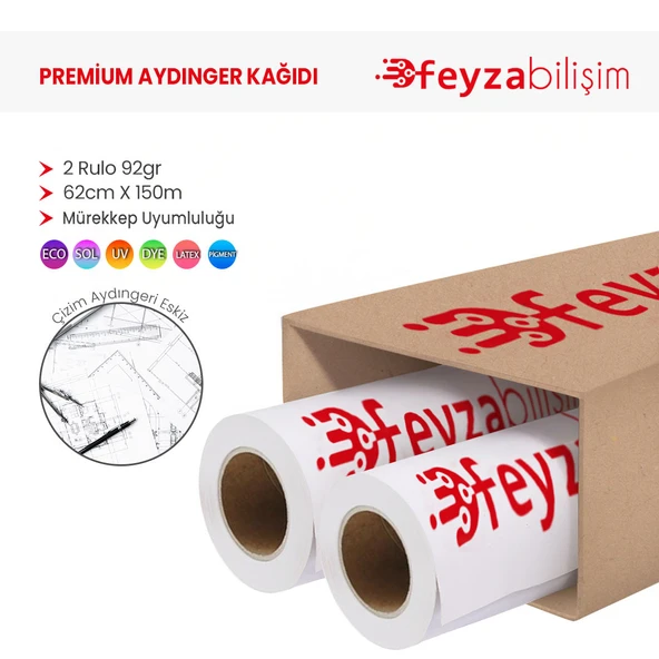 Feyza Bilişim Plankopya Ozalit  Aydınger (Çizim) Kağıdı  92gr  Rulo 62cm x 150mt (2 Rulo) ürün görseli