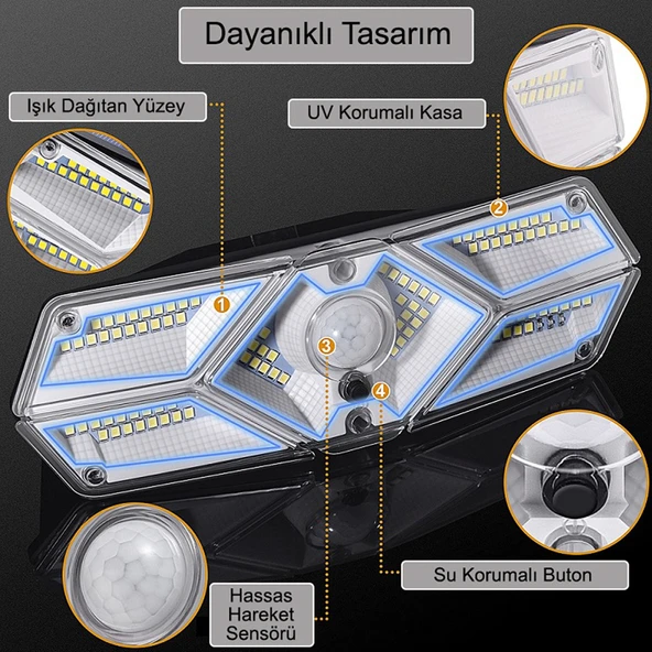 Greentech Güneş Enerjili Hareket Sensörlü, 6 Taraflı 104 Led Aydınlatma / GT-SL13-2 Adet - 3