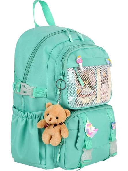 Waddell Kawaii Kore Tarzı Aksesuarlı İlkokul Sırt ve Beslenme Çantası Su Yeşili 25001 - 3