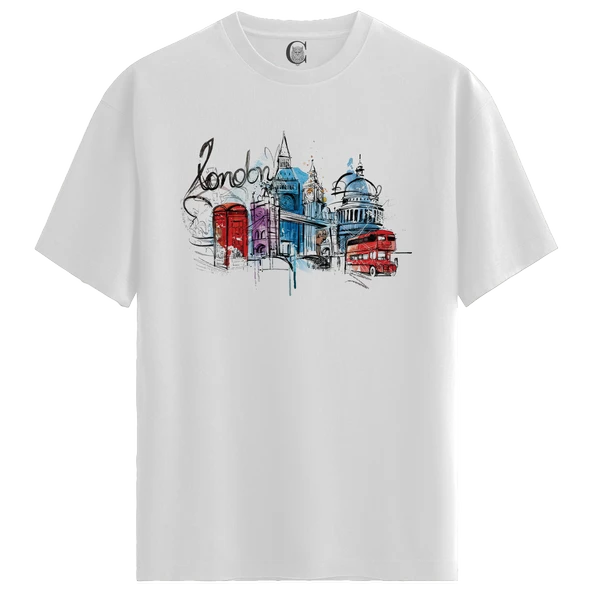 London - %100 Pamuklu Kadın Beyaz Tişört - Premium Quality - 1