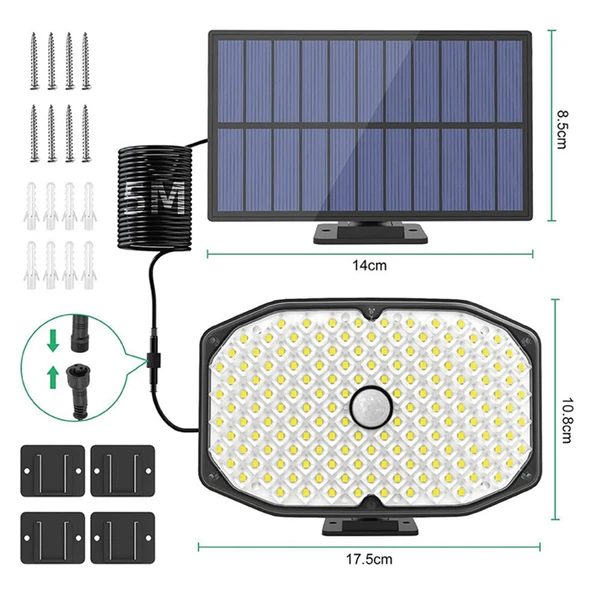 Greentech Güneş Enerjili Hareket Sensörlü, 146 Boncukled Aydınlatma / GT-SL17 - 6