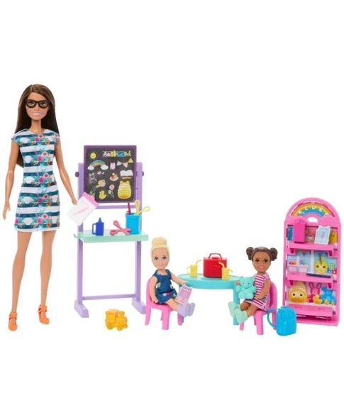 Barbie - I Love School Sınıf Oyun Seti, 3 Bebek ve 20+ Aksesuar Çok Renkli