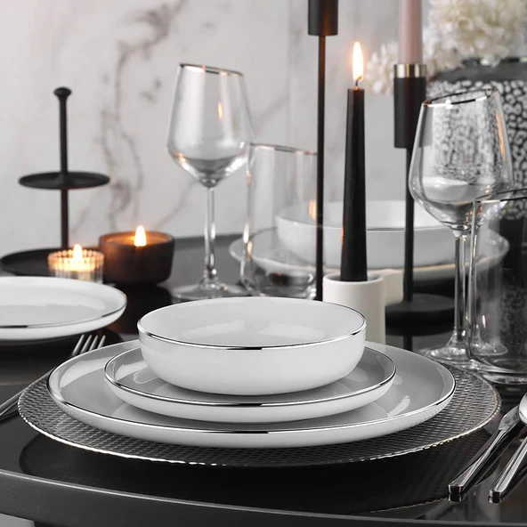 Kütahya Porselen Moderna 48 Parça 12 Kişilik Yemek Takımı Platin File