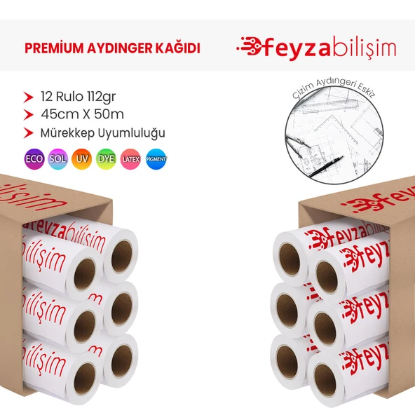 Feyza Blişim Plotter Aydınger (Çizim) Kağıdı  112gr  Rulo 45cm x 50mt (12 Rulo) - 1