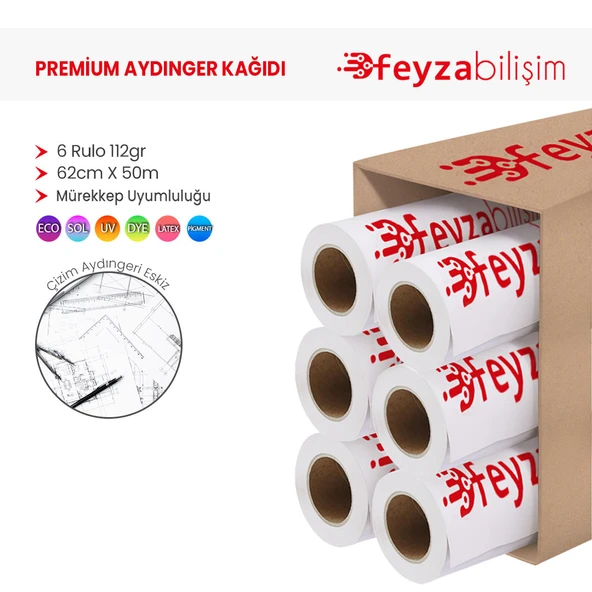 Feyza Bilişim Plotter Aydınger (Çizim) Kağıdı  112gr  Rulo 62cm x 50mt (6 Rulo) ürün görseli