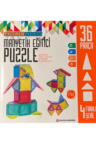 Piccolo Mondi MANYETİK EĞİTİCİ PUZZLE SET 36 PARÇA 4 FARKLI ŞEKİL MANYETİK YAPI TAŞLARI - Resim 2