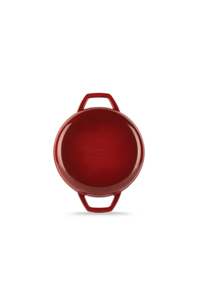 HOSSE döküm yuvarlak çift kulplu sahan 22 cm kırmızı - 4