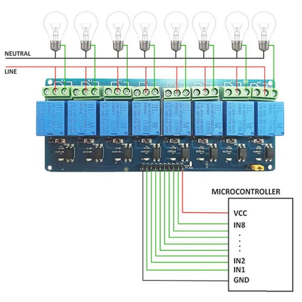 8 Kanal DC 12V Röle Modül  AC 250V DC 30V 10A Optokuplör İzolasyonlu Girişler Elektronik Anahtar Termostat Resiztans Motor Lamba Makine - 7