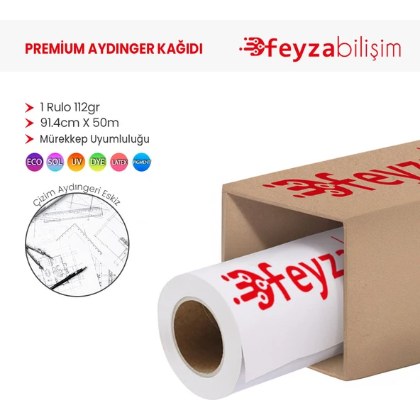 Feyza Bilişim Plotter Aydınger (Çizim) Kağıdı  112gr  Rulo 91.4cm x 50mt (1 Rulo) ürün görseli