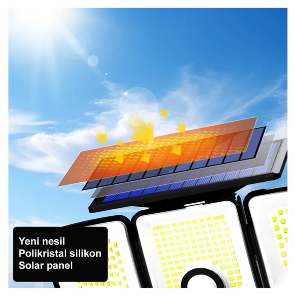 Greentech Güneş Enerjili 223 Cob Ledli, Hareket Sensörlü, 3 Taraflı Aydınlatma / GT-SL25 - 6